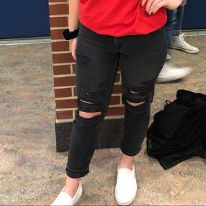 American Eagle Black Ripped Mom Jeans